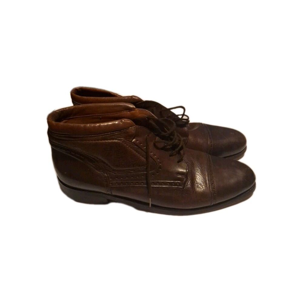 Johnston & Murphy Boots Brown Leather US 11.5 M Made In Italy Mens Cellini